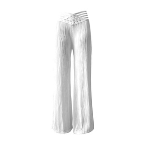 Pantalones DE TRABAJO acampanados de cintura alta para mujer, pantalones de diseño de malla transparente entrecruzados texturizados con cintura superpuesta, malla transparente a la moda - Product Image 6