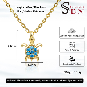 Collana Trendy con Ciondolo Tartaruga <span class=keywords><strong>Blu</strong></span> in Zircone Placcato <span class=keywords><strong>Oro</strong></span> 18K, Catena in Argento Sterling 925, Regalo per Fidanzamento e Matrimonio - Product Image 5