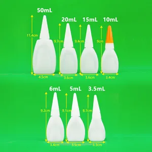 Garrafa plástica de 3g 3.5g 5g 6g 10g 15g 20g 30g 50g Hdpe 502 Cianoacrilato Super Cola Adesivo para Impressão de Logotipo de Uso Químico