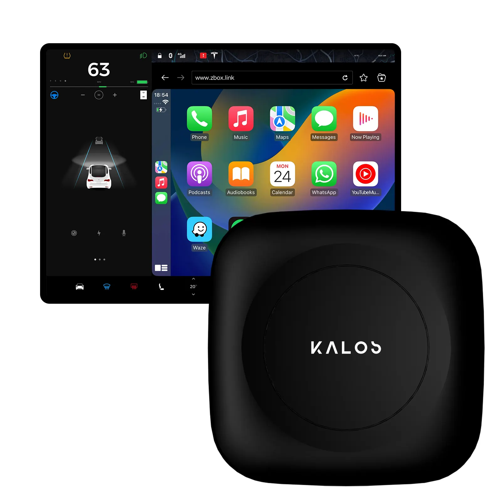 Kalos K1 Schnellere und nahtlose Verbindung Wireless Carplay & Android Auto Adapter für Tesla Model X/Y/S/3