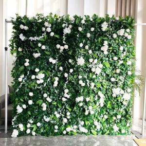 ผนังดอกไม้สีเขียวประดับกุหลาบหรูหราสำหรับงานแต่งงาน ผ้าไหมตกแต่งผนังดอกไม้ แผงฉากหลังดอกไม้ประดิษฐ์แบบม้วนเก็บได้ - Product Image 1