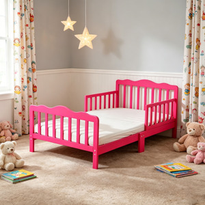 Lit en bois pour tout-petits avec barrières de sécurité, cadre de lit classique pour enfants avec tête de lit, mobilier de chambre d'enfant - Product Image 2