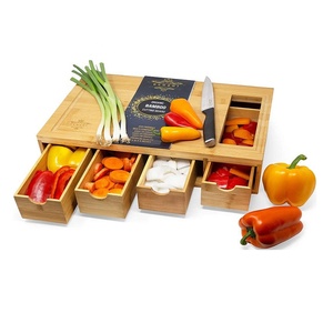2022 new design extensible wooden bamboo cutting board set with 4 storage food containers