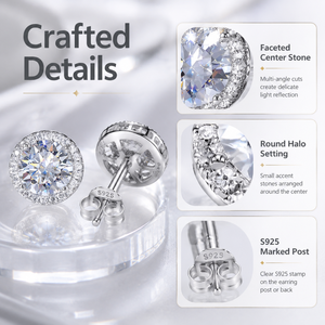 S925 Silver <b>Halo</b> Zircon Flower Shape Stud <b>Earrings</b> 18K Gold Plated Unisex Luxury Wedding Jewelry Wholesale - Product Image 3