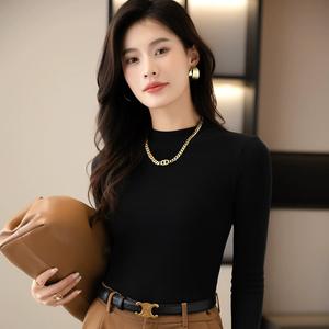 חולצת בסיס חצי צווארון חורפית עם שרוולים ארוכים בטנת פליס חולצות נשים חולצות תחתונות מבודדות חום - Product Image 3