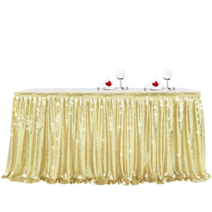 Nappe à paillettes roses dorées brodées à haute densité décor de base en taffetas rond pour mariages fêtes hôtels - Product Image 1