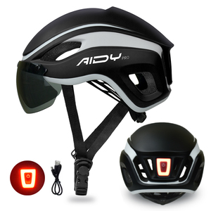 <span class=keywords><strong>Casco</strong></span> de Ciclismo de Seguridad Personalizado de Fabricante OEM con Gafas Integradas, <span class=keywords><strong>Casco</strong></span> Deportivo para Bicicleta con Luz LED Recargable - Product Image 1