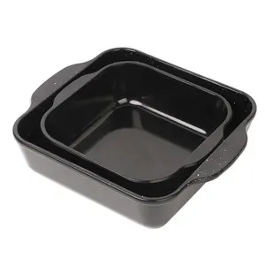 DTK 사용자 정의 세라믹 요리 Bakeware 요리 블랙 케이크 디너 라자냐 오븐 트레이 세트 도자기 베이킹 접시 팬