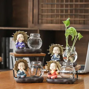 Vas Pot hidroponik, wadah Pot kaca pengaturan bunga kreatif ruang tanaman air botol vas kaca