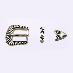 Usine bon prix 25mm boucle de ceinture de style occidental pour femmes boucle à ardillon 3 pièces en alliage de zinc rayé - Product Image 1