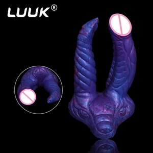 LUUK Silicone Animal Double <b>Dildo</b> with Sucker Sex Toys Blue Demon Lesbian Sexy Penis Anal Plug Cock Masturbator Adult 18 - Product Image 4