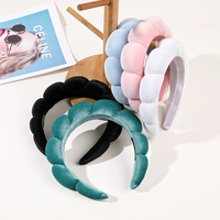 Bandeau en velours pour femme avec éponge intégrée pour le maquillage, les soins du visage et la douche