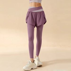 Pantalon de yoga deux pièces avec poches, taille élastique, anti-transpiration, taille haute, effet push-up, extensible dans quatre directions, respirant pour - Product Image 2