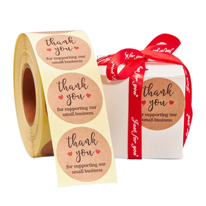 Autocollants ronds en papier kraft brun avec logo personnalisé imprimé, adhésifs, autocollants de remerciement, étiquettes autocollantes pour emballages cadeaux - Product Image 1