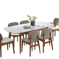 Prix d'usine, meubles de salle à manger en aluminium et acier, table à manger carrée simple en marbre, ensemble de table et de chaises de salle à manger, 6 places