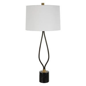 Lampe de table moderne rustique en céramique avec glaçure bleue et beige et accent doré |   Éclairage artisanal rustique pour hall d'hôtel et espaces haut de gamme - Product Image 3
