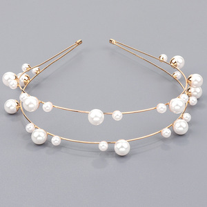 Diademas de Doble Capa, Accesorios para el Cabello de Boda, Diademas de Perlas y Diamantes de Imitación, Tocados de Novia - Product Image 1