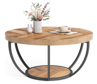 Table basse ronde à double niveau au design industriel moderne, rangement ouvert, non pliable, multifonctionnelle, durable et robuste