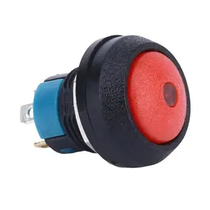 Sonnette LED bleue en plastique, interrupteur instantané, 12V, 12mm, bouton-poussoir, ON/OFF, éclairage LED, fixe