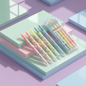 For Oblique Tip Highlighter Pen 5 Colors <b>Set</b> Korean Kids Stationery Dual Fluorescent Marker Anime Gift Children Wholesale - Product Image 2