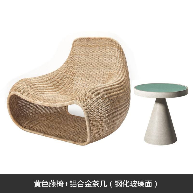 Chaise en rotin jaune + table basse (verre trempé)