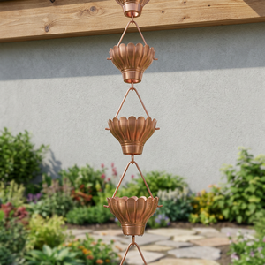 Copper Hanging Rain Chain Ornament Traditional Outdoor <b>Garden</b> Decor Weather Resistant Polished Finish - Product Image 2