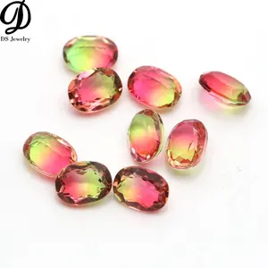 Batu sintetis turmalin kaca longgar 6x8mm bentuk oval multiwarna kaca kristal permata