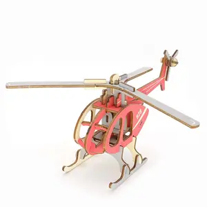 Pabrik desain kustom Diy perakitan teka-teki kayu Model mekanik 3d mainan Puzzle pesawat tempur potong Laser
