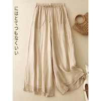 Nouvelles Culottes d'été en Lin 2026 pour la Vente en Gros, Double Couche, Jambes Larges, Cordon de Serrage, Volants, Taille Élastique, Cinq Couleurs, Coupe Taille Haute