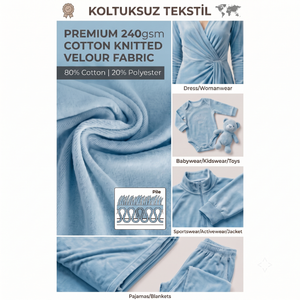 Premium 240gsm Steel Blue Cotton Knitted Velour Fabric 80/20 Cotton Polyester Roll for Wholesale Garments - Product Image 3