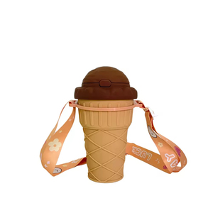 High Aesthetic Creative Ice Cream <b>Plastic</b> Cup with Suction Nozzle <b>Straw</b> Eco-Friendly Cartoon Style for Children Portable Strap - Product Image 2
