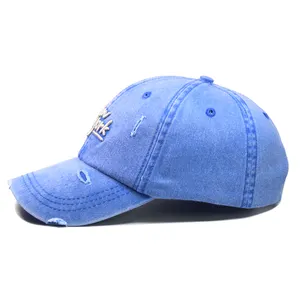 Özel New York nakış 6 Panel Denim sıkıntılı yıkanmış Vintage beyzbol şapkası Gorras kot yapılandırılmamış baba şapka