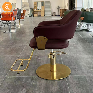 Chaise de salon de luxe moderne avec base en or et repose-pieds pour coiffure et barbier - Product Image 3