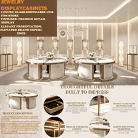 Vitrine d'îlot commerciale haut de gamme en fer circulaire éclairé pour bijoux, grande vitrine incurvée en verre avec éclairage LED, écologique