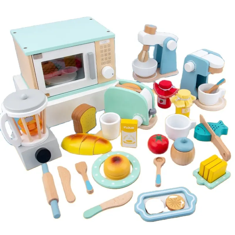 C02042 bambini gioco di ruolo in legno macchina per il pane Mixer macchina per il caffè spremiagrumi utensili da cucina Set educativo finte casa giocattoli per