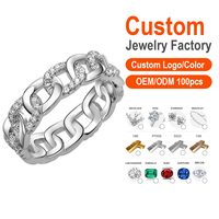 Bague de déclaration de luxe hypoallergénique en argent 925 plaqué platine, double couche, maille cubaine, avec zircone cubique 5A et zircone cubique ronde pavée