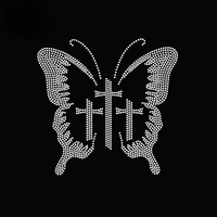 Transfert thermocollant en strass motif papillon chrétien pour T-shirt, vente en gros usine