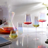 Verres à vin rouge en cristal électroplaqué, faits à la main, aux couleurs éblouissantes, inspirés du luxe, avec pied cannelé, pour 301-400 ml