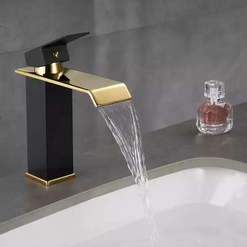 Bathroom brushed golden basin faucet bath mixer waterfall sink faucet