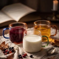 Mug en verre borosilicate sans plomb, grande capacité, transparent, simple paroi, avec anse colorée pour thé au lait, eau, café