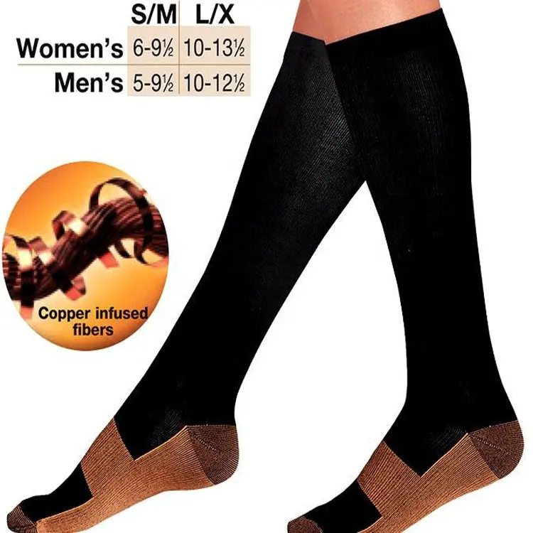 Chaussettes de Compression en cuivre hommes femmes bas en Nylon chaussettes de Compression diabétique