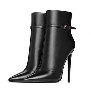 Botas de tacón alto con cremallera y punta para mujer 2026 - Botines de cuero de tacón alto ajustados para mujer y botas cortas de invierno - Product Image 4