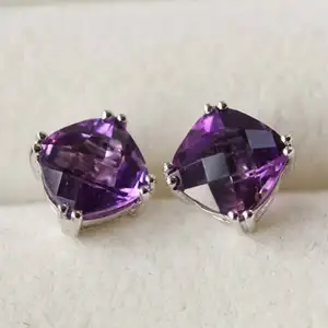wholesale new fashion green ovline purple amethyst 925 sterling silver stud earrings for women