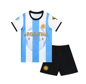 Pabrik langsung pola Argentina biru Jersey sepak bola untuk anak disesuaikan pakaian olahraga luar ruangan untuk latihan Jersey sepak bola Set
