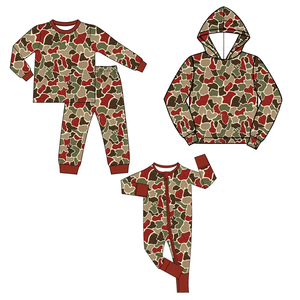 Ensemble de vêtements imprimés camouflage pour bébés garçons, ensemble de pyjama à manches longues marron, rouge et vert - Product Image 4