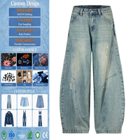 Jeans personnalisés pour femmes à jambe courbée, taille haute, coupe ample et large, décontractés, en denim délavé vintage, style streetwear, vente en gros de vêtements