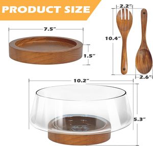 Juego de <span class=keywords><strong>Tazones</strong></span> para Ensalada de Vidrio Borosilicato Ecológico con Base de Madera, <span class=keywords><strong>Tazones</strong></span> Grandes Transparentes para Mezclar, para Palomitas, Pasta, Frutas y Fiestas - Product Image 2