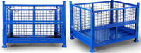 Conteneur de stockage industriel en métal pliable et empilable pour entrepôt, cage de stockage de marchandises en treillis métallique