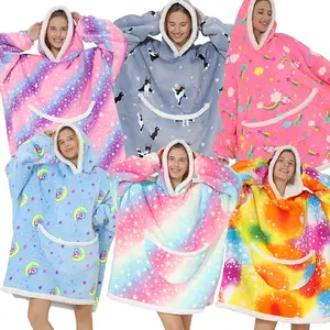 Custom Logo Wearable Fleece Puffy Glow Giant Hoodie Blanket For Kids And Adult Sherpa Oversized Hooded