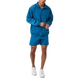 Conjunto deportivo para hombre, talla grande, estilo urbano, color liso, ecológico, 100% algodón, de secado rápido, chaqueta y pantalones cortos. - Product Image 1